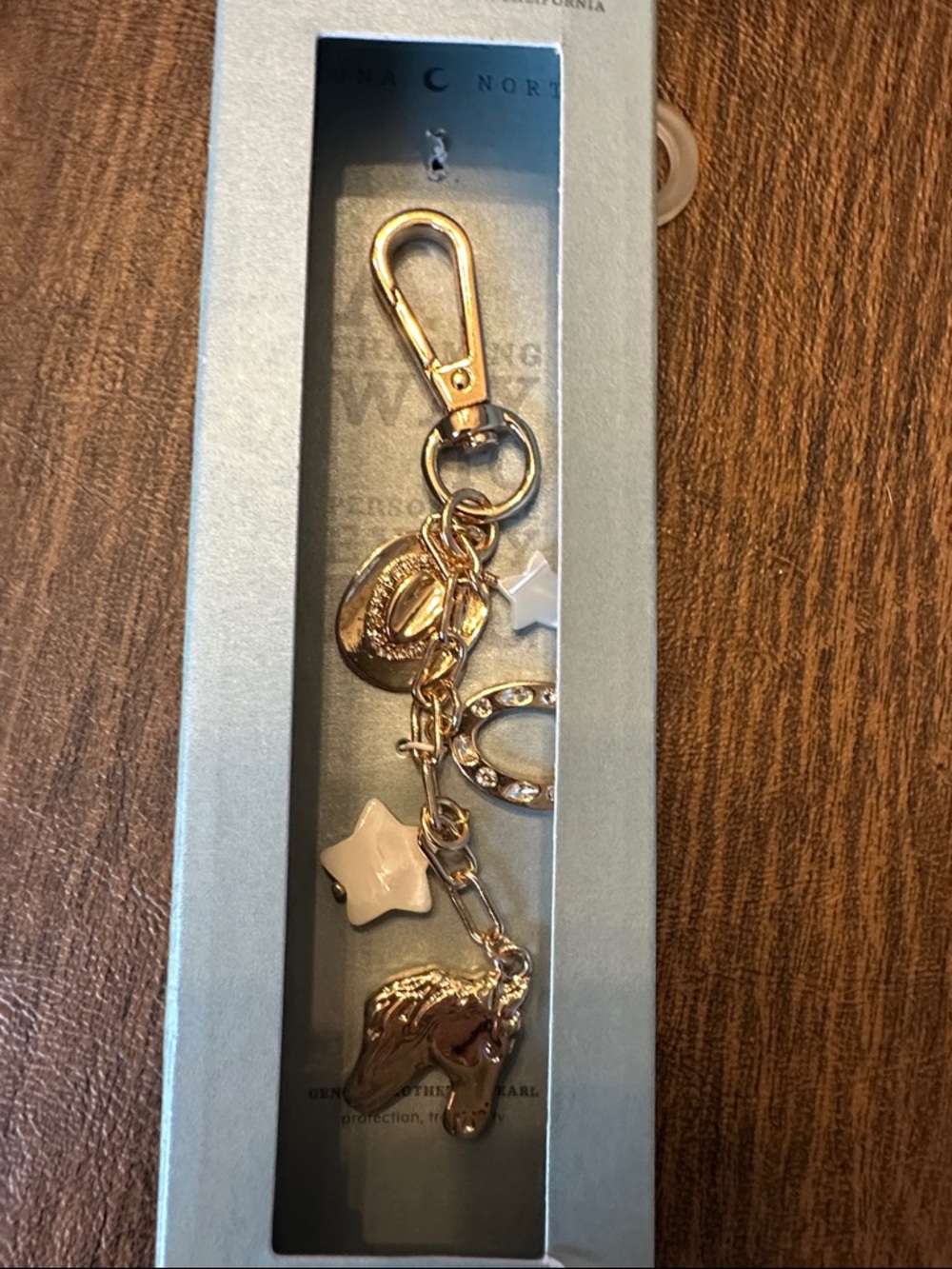 NIB Luna Norte Gold w/rhinestones & mother of pearl Horse Charm for Backpack